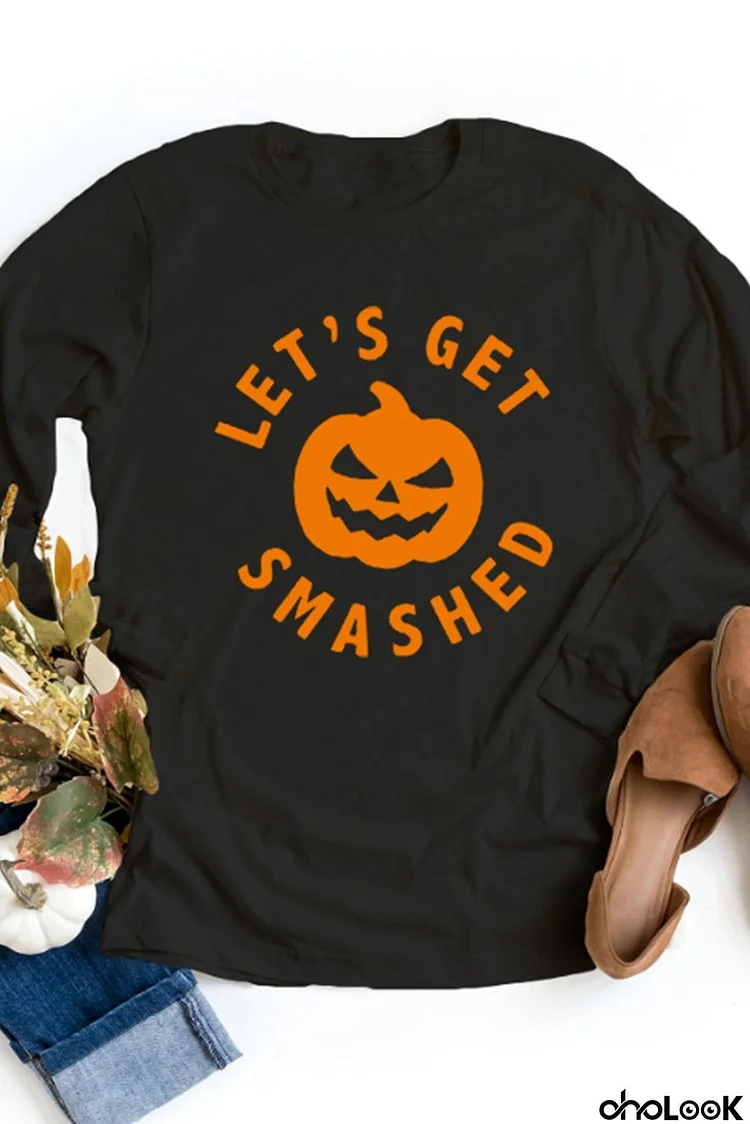 LET'S GET SMASHED Pumpkin Print Long Sleeve Top