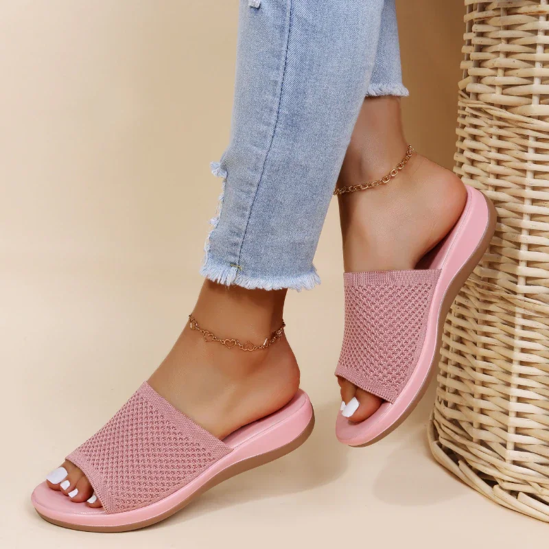 Qengg New Women's Casual Slippers Fashion Fly Woven Mesh Beach Flats Outdoor Polyurethane Light Platform Sandals Sand&aacute;lia Flip Flop