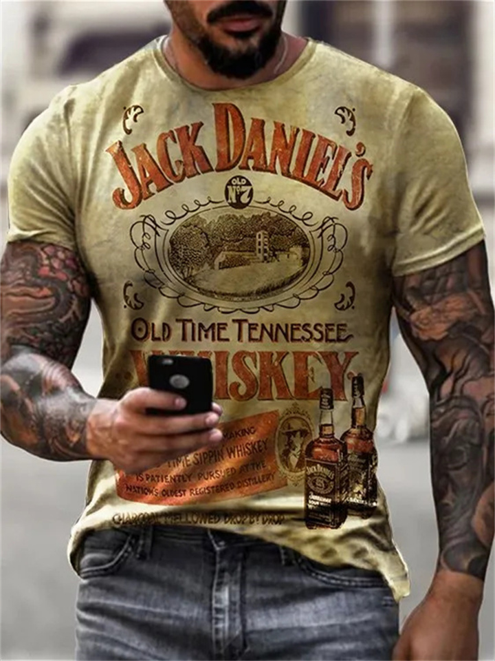 New Men's Short-sleeved T-shirt 3D Digital Printing Tops Pattern Printing Round Neck Letter T-shirt