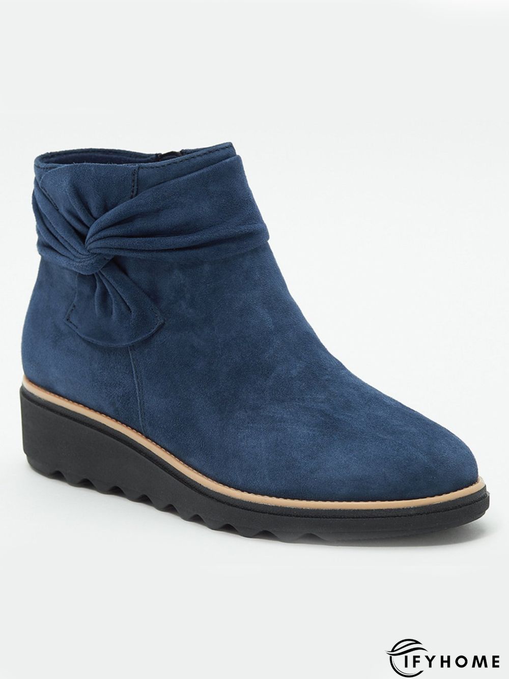 Comfortable Soft Leather Bow Round Toe Low Heel Booties | IFYHOME