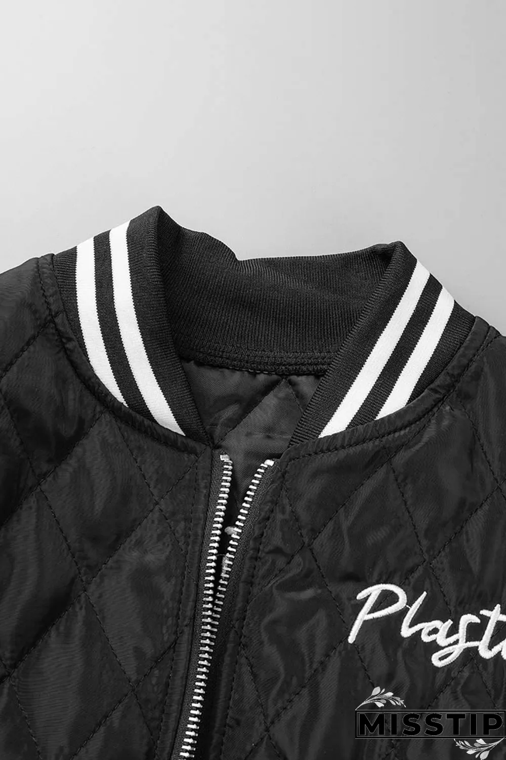 Rose Red Street Print Patchwork Zipper Collar Outerwear