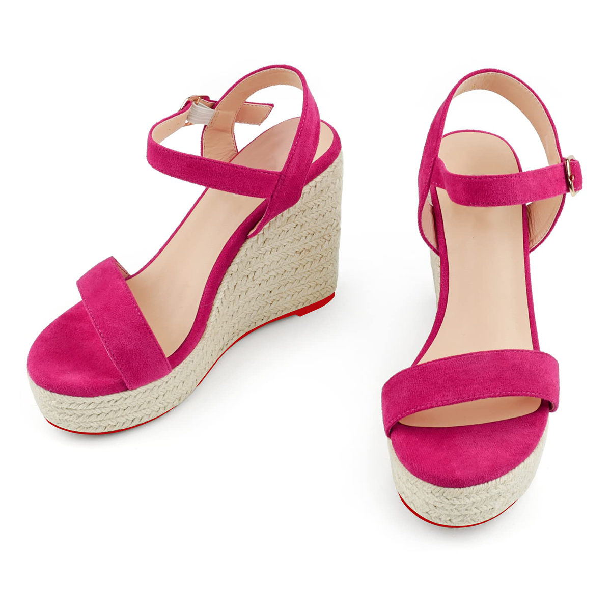 115mm/4.5" Women's Wedge Shoes Heeled Sandals High Platform Open Toe Ankle Strap Red Bottom Sandals-MERUMOTE