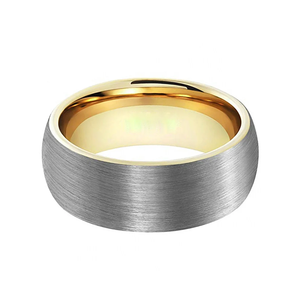 Domed Brushed Gold Plated Tungsten Carbide Rings 8MM Men Wedding Band