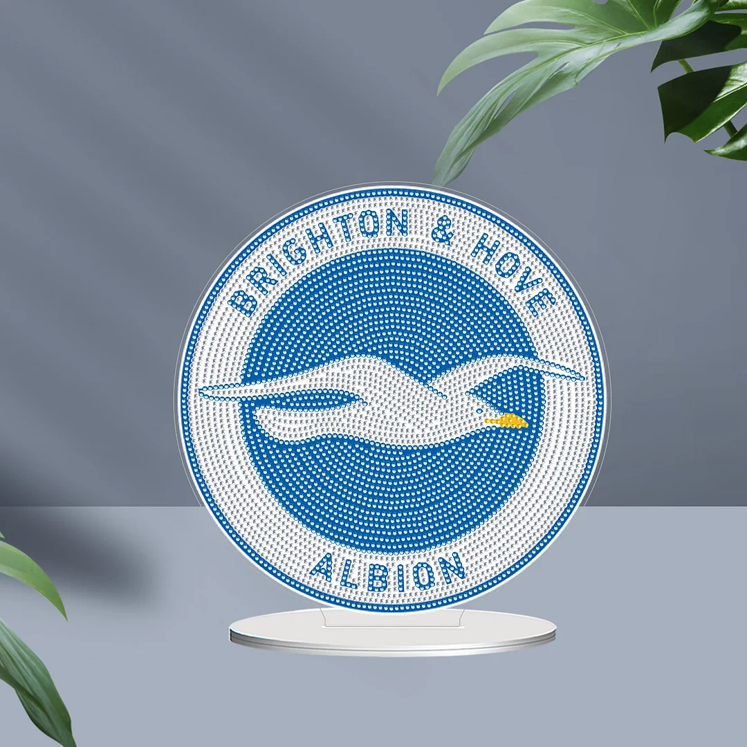 5D DIY Brighton & Hove Albion F.C. Acrylic Special Shape Diamond Painting Desktop Ornaments Stand Up 5D Gem Painting Crafts for Home Office Table Top Decor