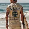 Men's Vintage Papa Father's Day Surfing Graphic Print Round Neck Sleeveless Tank Top by Inlyline