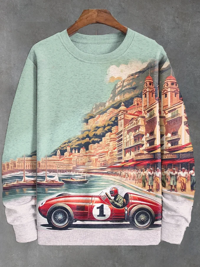Men's Vintage Classic Race Car Illustration Print Casual Sweatshirt