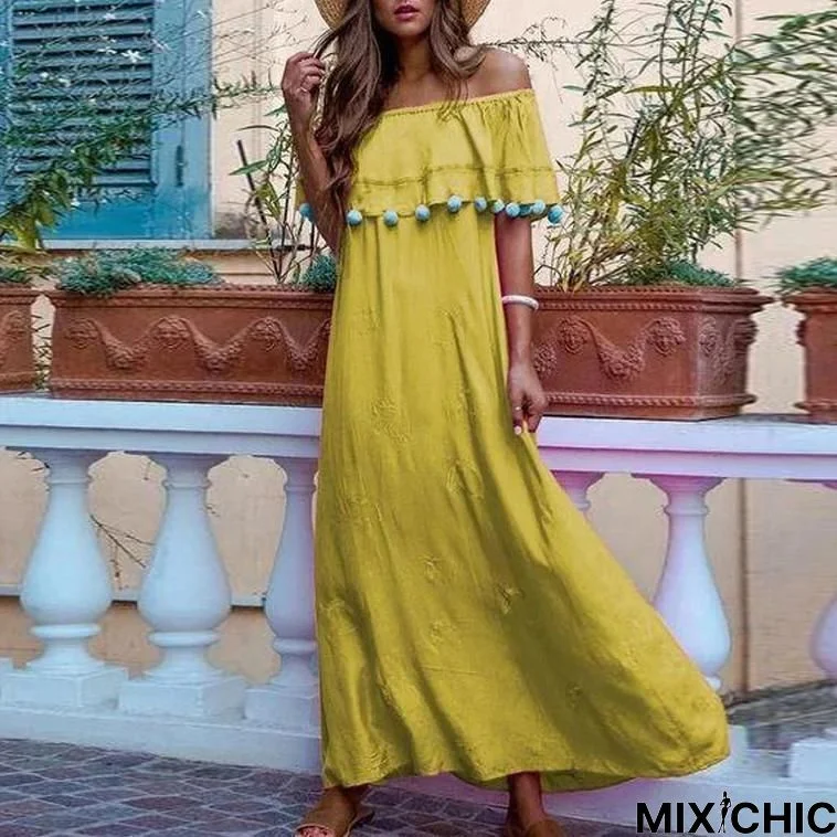 Elegant Off Shoulder Loose Flowing Solid Maxi Dresses