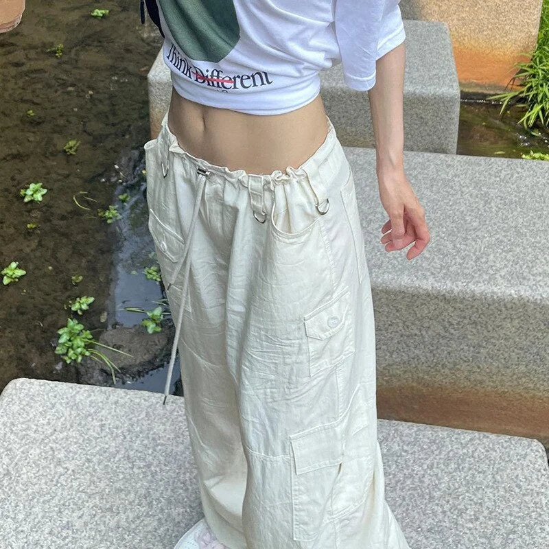 Tawnie Y2K Streetwear Baggy Cargo Pants Women Vintage Drawstring Low Waist Sweatpants Casual Loose Wide Leg Trousers 2022 Summer