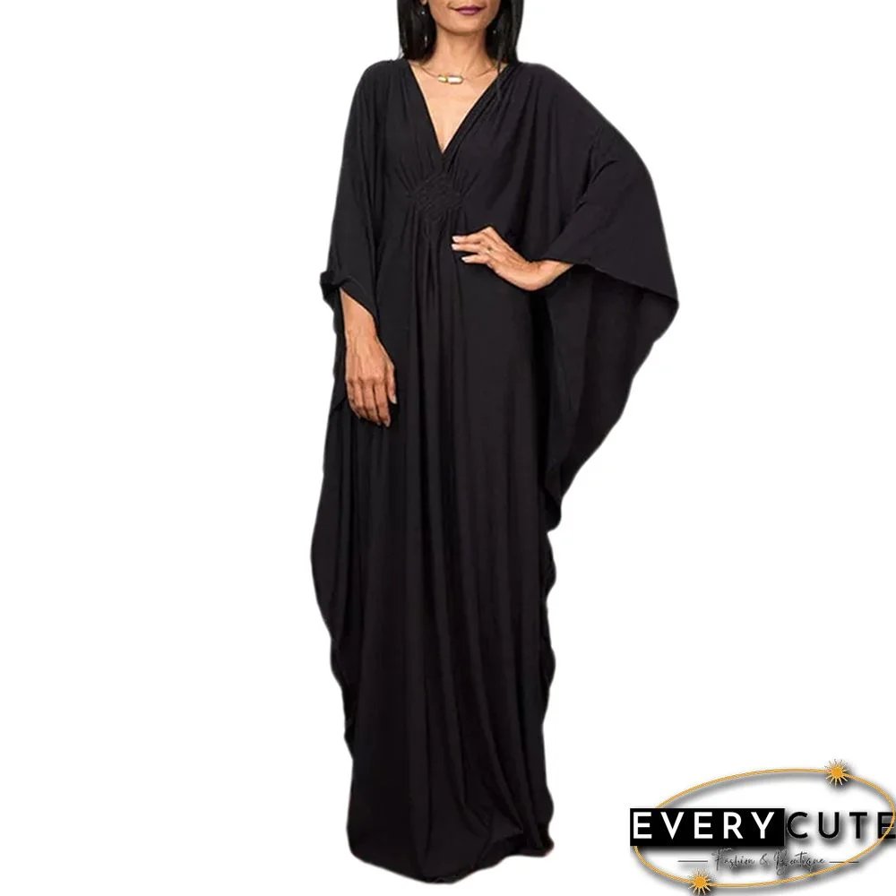 Black Front Woven Bat Sleeve Beachwear Kimono