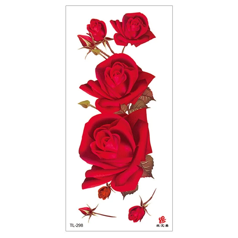 Peony Rose Temporary Tattoo Stickers,Women Body Art Tattoo,Girl Back Breast Arm Leg Red Blue Pink Flower Fake Tatoos