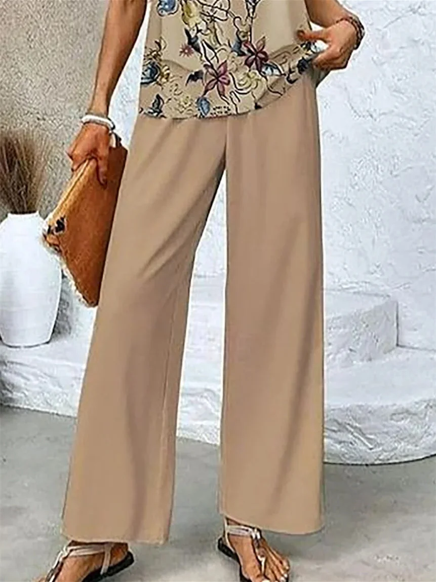 Women's Sleeveless Square Collar Floral Printed Casual Set