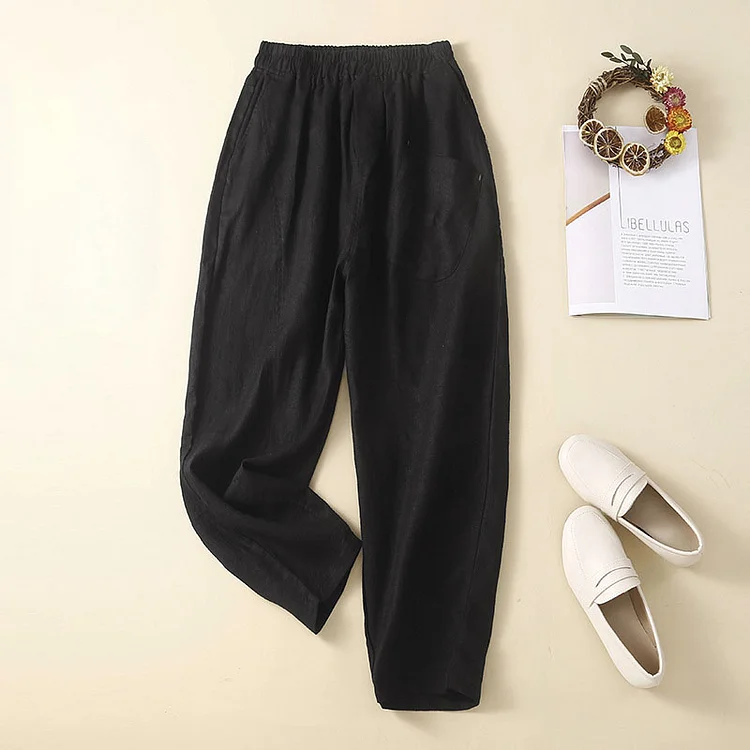 All-match cotton and linen cropped harem pants