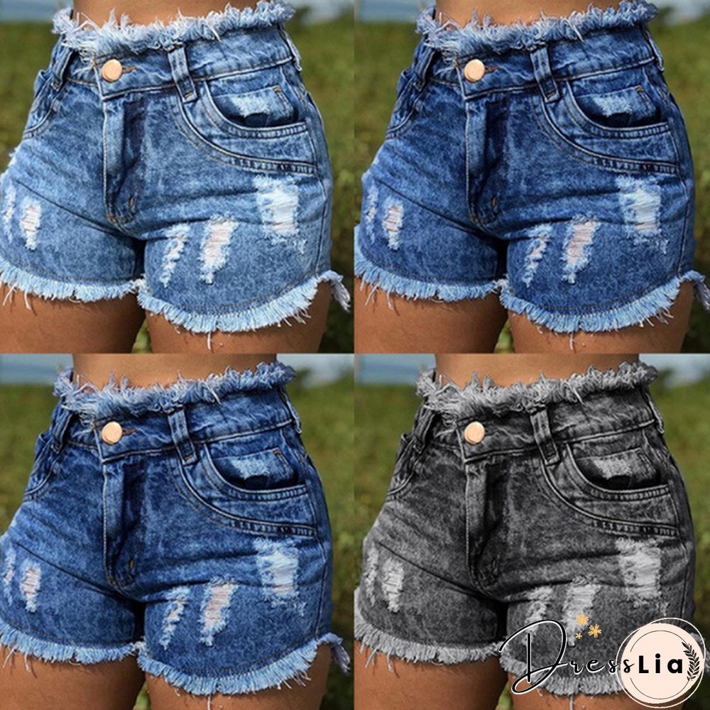 XXS Womens Fashion Summer Shorts jeans high waist skinny denim slim fit distressed casual