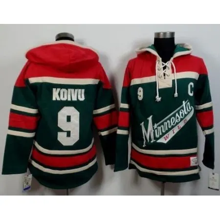 Wild #9 Mikko Koivu Green/Red Sawyer Hooded Sweatshirt Stitched NHL Jersey