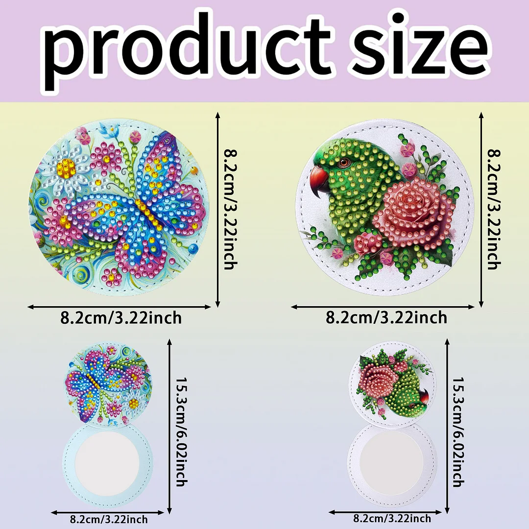 DIY Diamond Art Portable Cosmetic Mirror Round Diamond Painting Crafts (Bird)