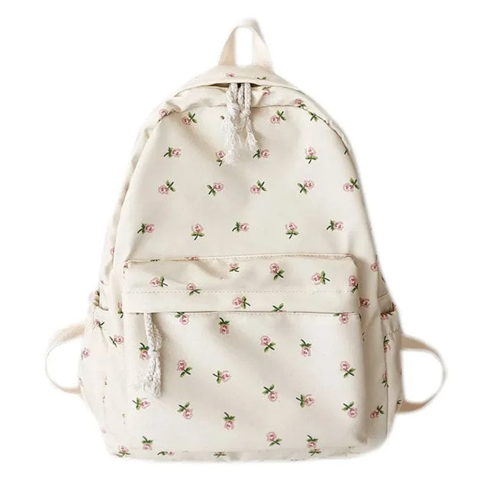 White Casual Floral Backpack