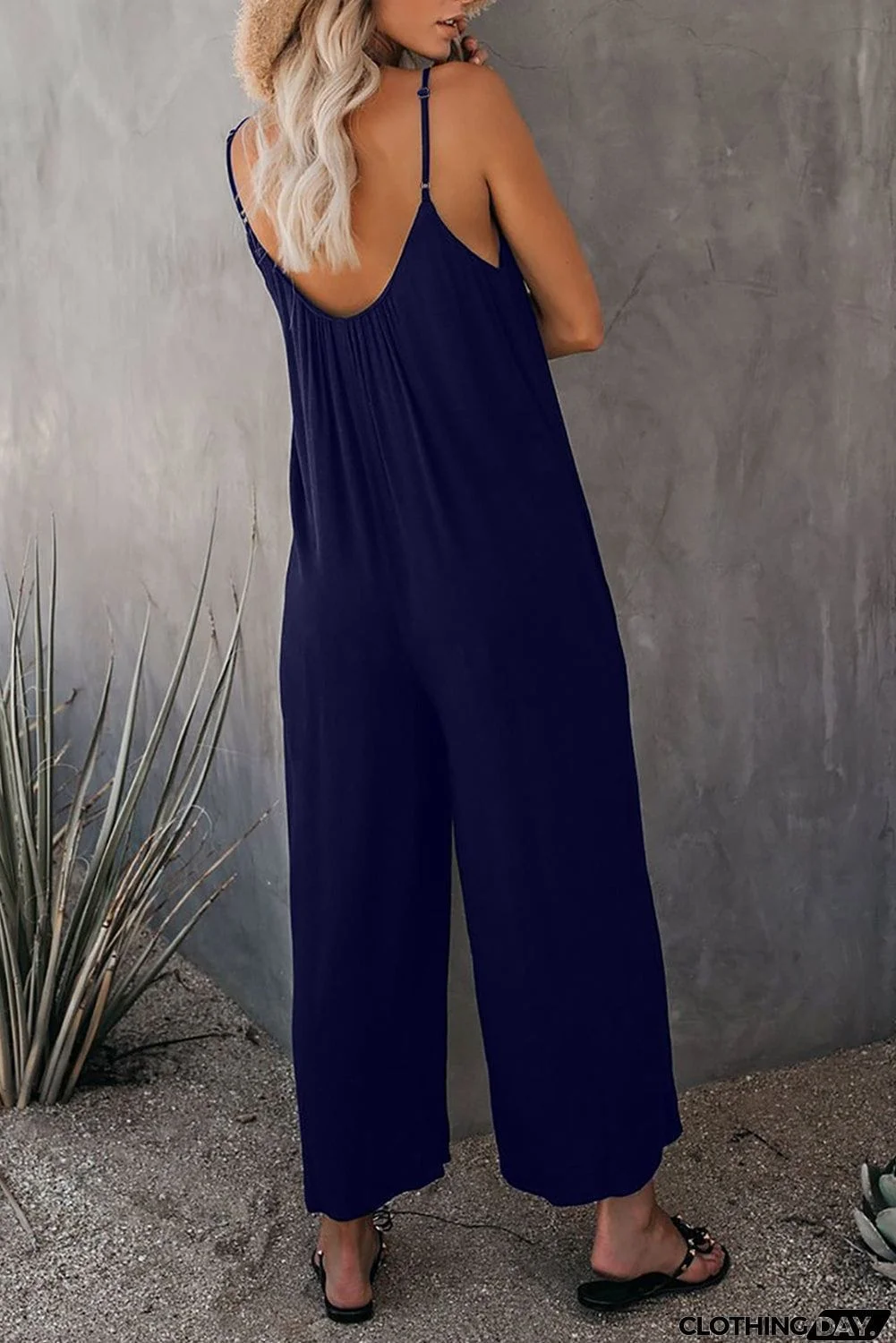 Spaghetti Straps Wide Leg Pocketed Jumpsuits