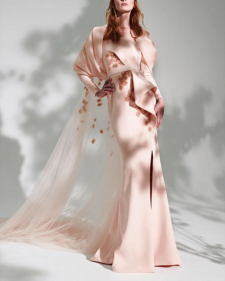 Women's Long Sleeve Mesh Embroidery Dress