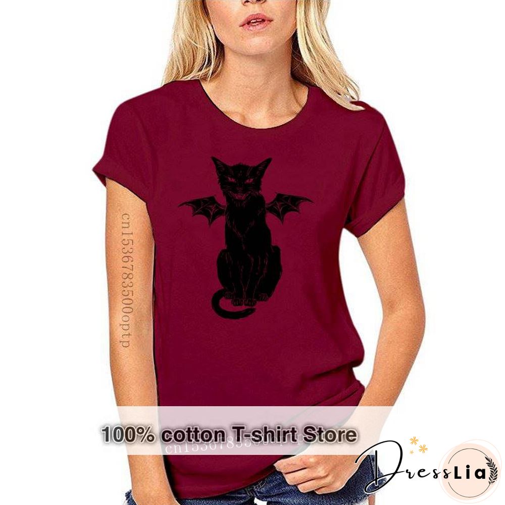 New Cotton T Shirt Funny Gothic Retro Devil Cat Artwork Print Short Sleeve Tops Tees Fashion Casual T Shirt Brand Clothing