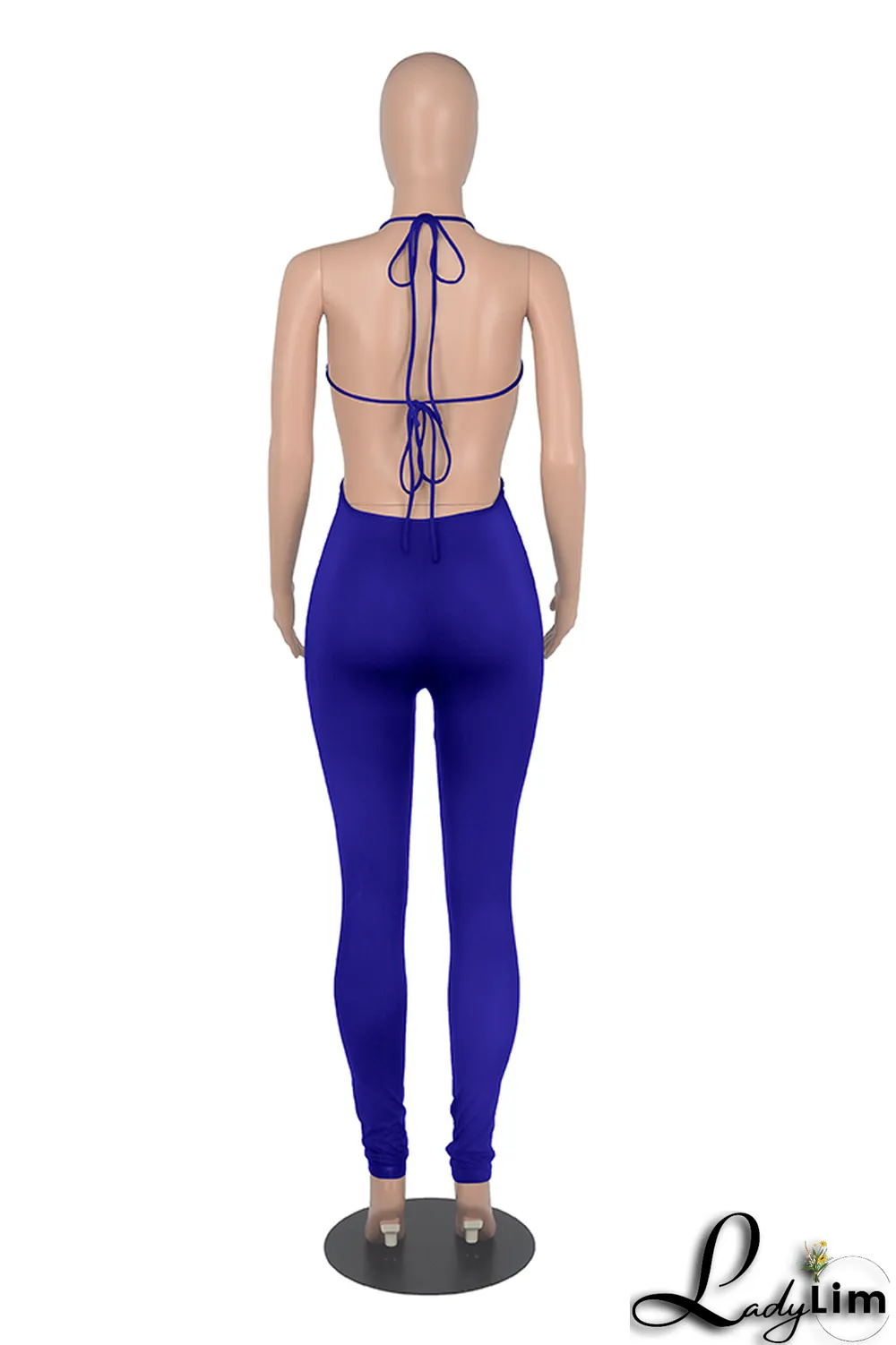 White Sexy Solid Patchwork Halter Skinny Jumpsuits