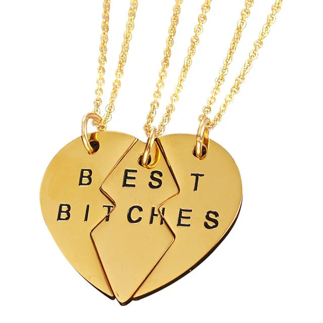 Buzzdaisy 3 pcs/set Best Bitches Pendant Broken Heart stitching Necklace
