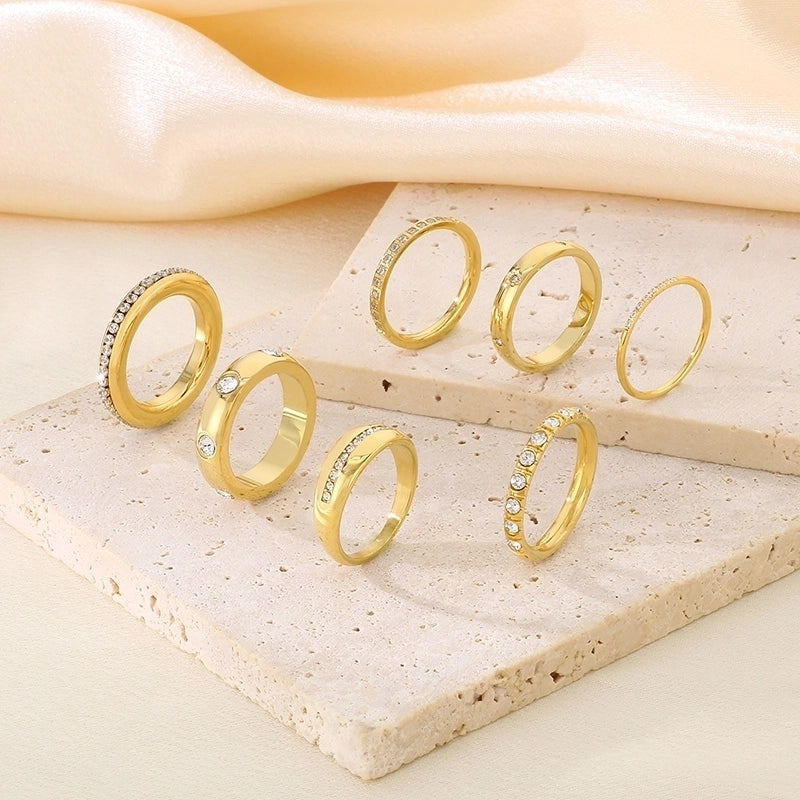 Vintage Style Minimalist Classic Style Geometric 304 Stainless Steel 18K Gold Plated Rings