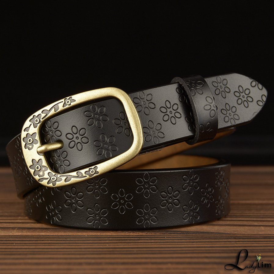 Casual needle buckle leather ladies belt fashion trend embossed real leather belt jeans with women