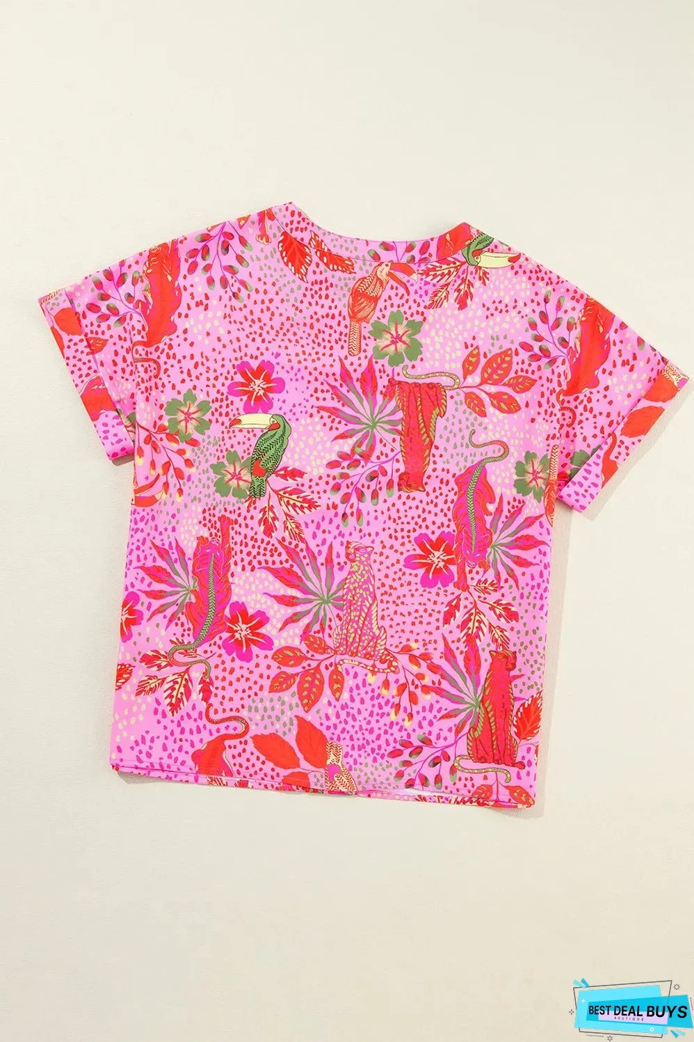 Printed Notched Short Sleeve Top