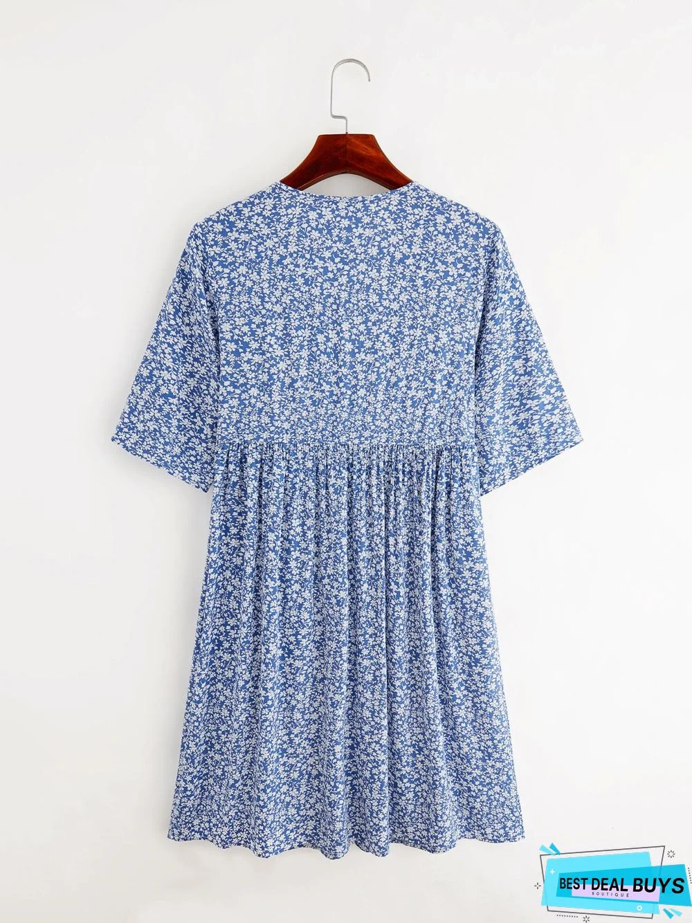 Boho Floral Print Short Sleeve Knee Length Dress