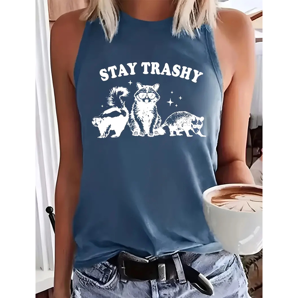 Teepublicz Women's Fashion Q of Hearts Pattern Printed Sleeveless Vest Simple White Sleeveless Tops Summer Breathable Women's Clothing