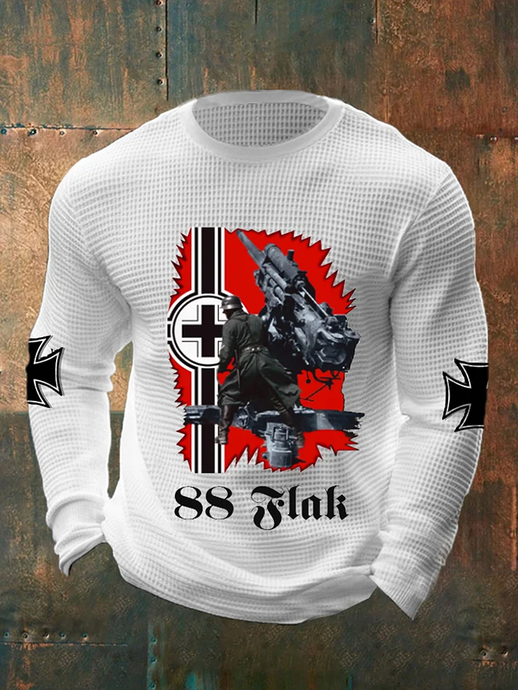 Herren  Flak bedrucktes Langarm Waffel-T-Shirt