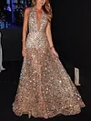 Plunging Sequinned Sleeveless Maxi Dress