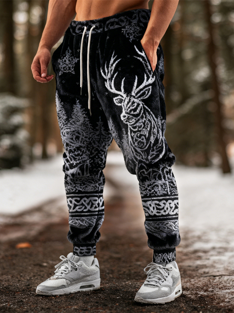 Viking Antler Pattern Men's Flannel Pants elevenforest