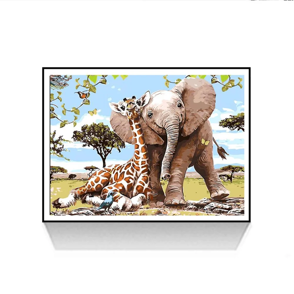 Full Round Diamond Painting 30*35cm - Giraffe Elephant