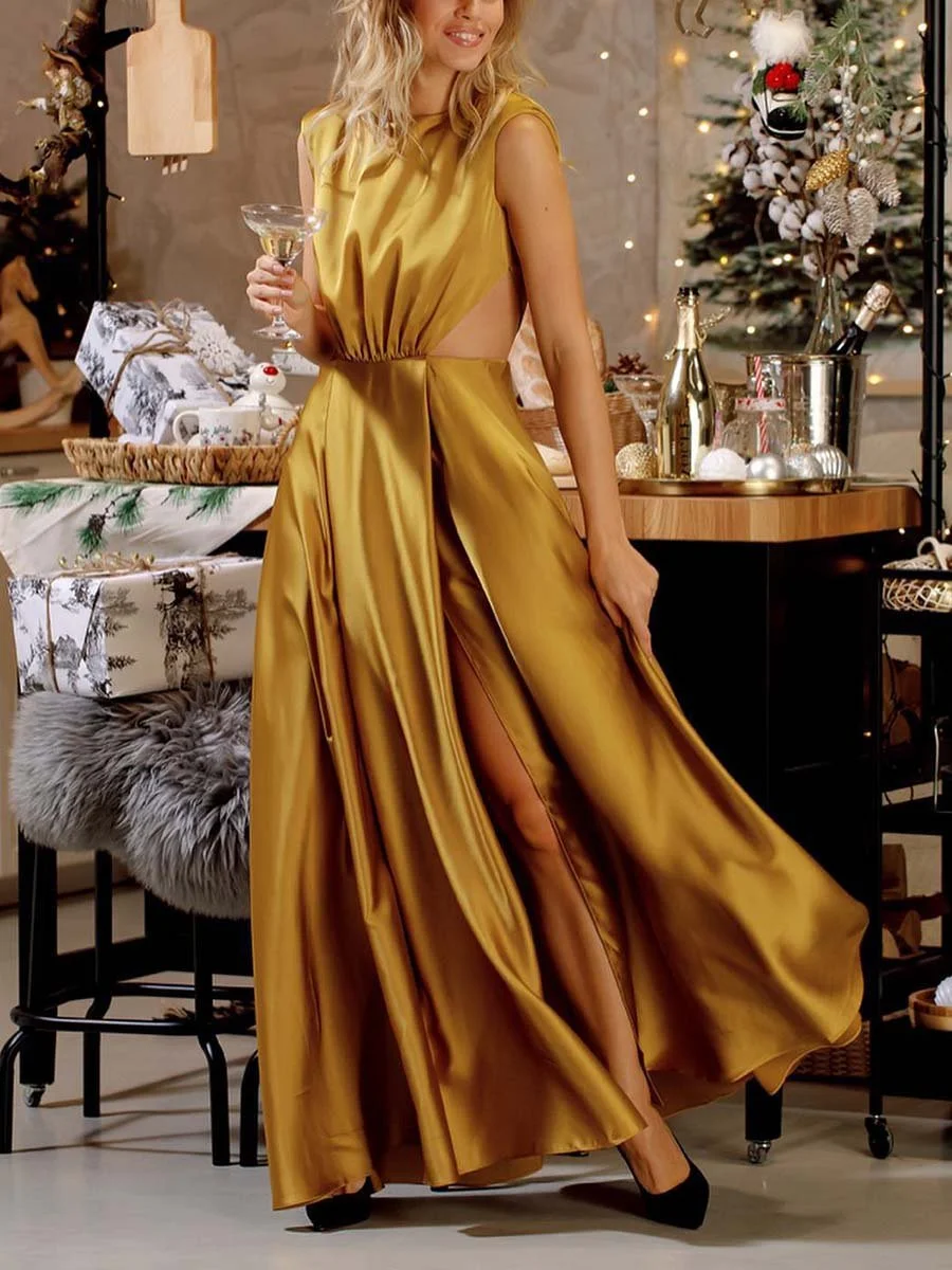 Solid color sleeveless hollow maxi dress