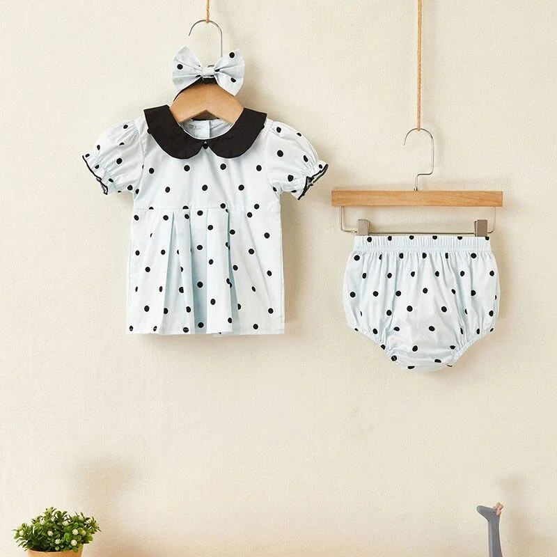 2020 Summer Baby Girl Set 1-3Yrs Baby Girls Clothing Sets Baby Dot Short Sleeve Top + shorts+ Hair Belt 3pcs/Set