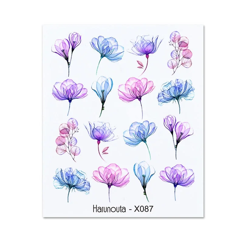 Harunouta Water Decals Ink Blooming Flower Leaves Transfer Nail Stickers Butterfly Love Heart Design Slider Watermark Decoration-Nail Inspo