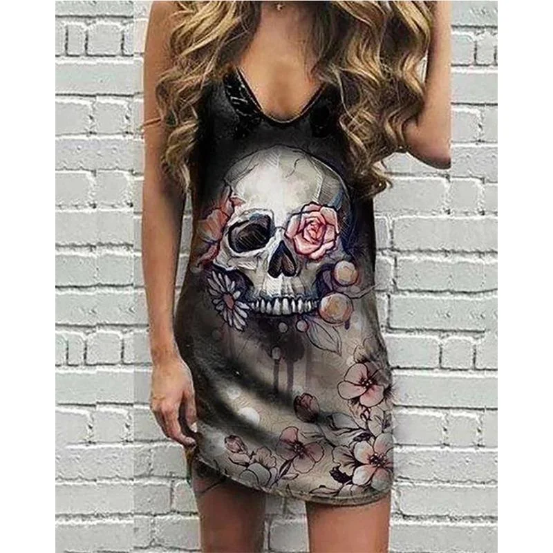 Woman Skull Punk Sleeveless Dress
