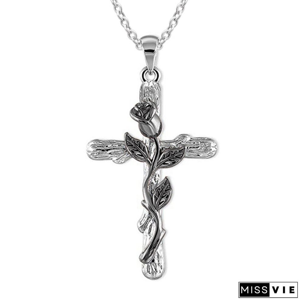 Colors Natural Flower Plant Cross Pendant Chain Necklace Jewelry Gift for Women