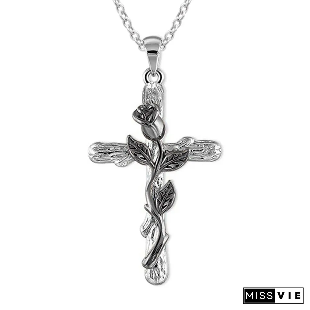 Colors Natural Flower Plant Cross Pendant Chain Necklace Jewelry Gift for Women