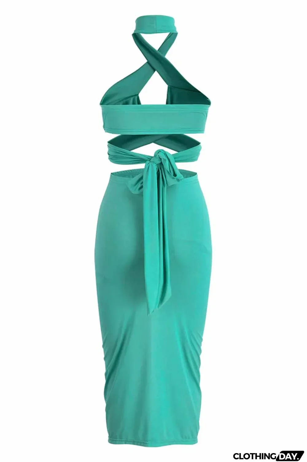 Green Fashion Street Print Patchwork Halter Sleeveless Two Pieces