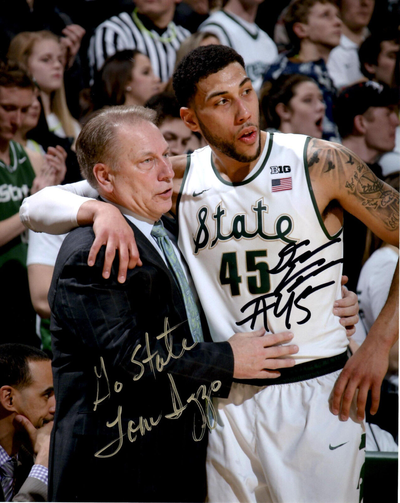 Tom Izzo Denzel Valentine REPRINT signed auto Photo Poster painting Michigan State basketball