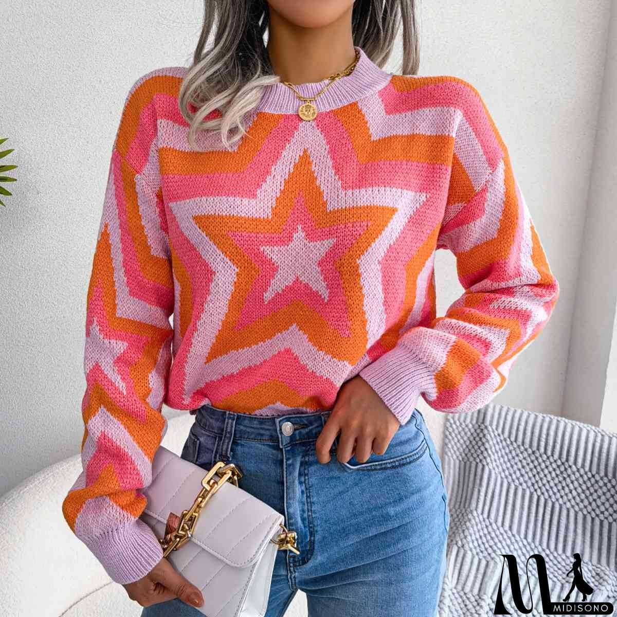 MidiSono - Star Round Neck Sweater