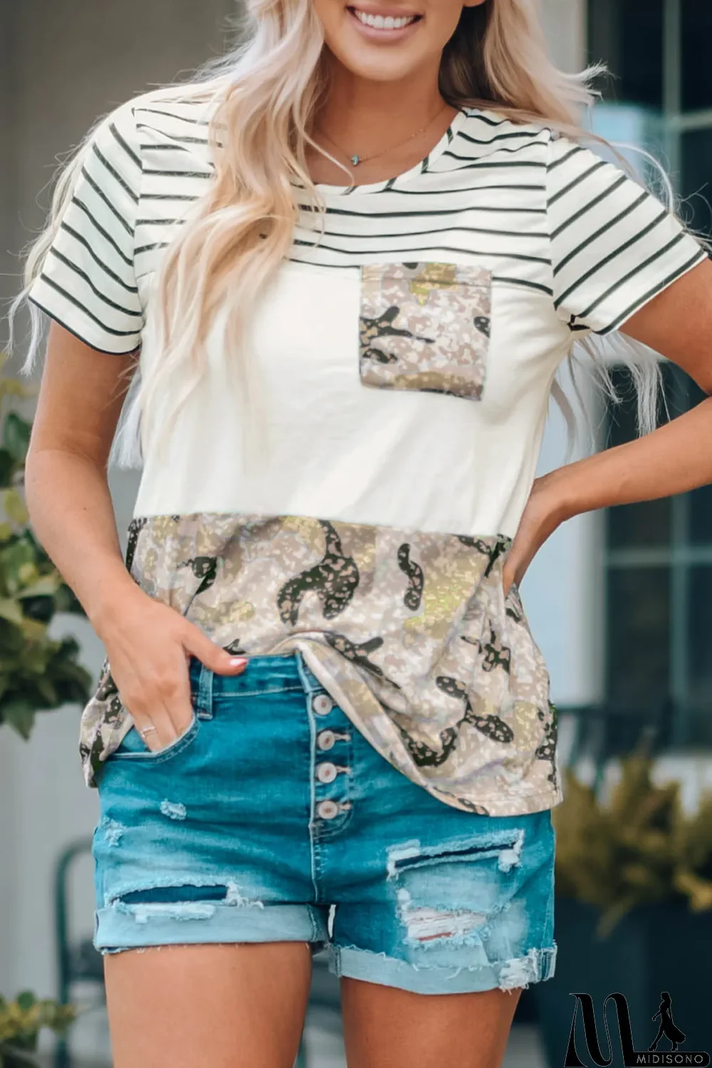 MidiSono - Camo Colorblock Pocket Tee