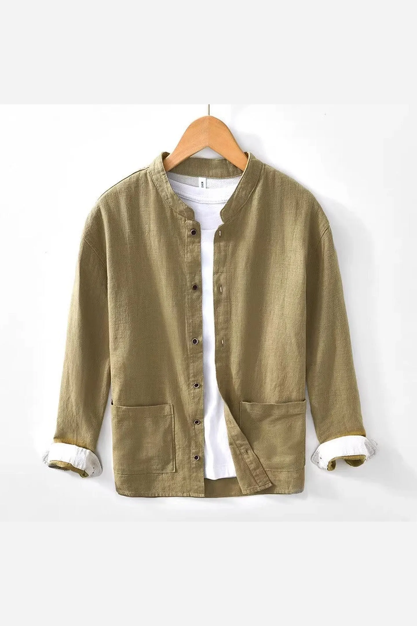 Men's Cotton Mandarin Collar Shirt &ndash; Relaxed Utility Style