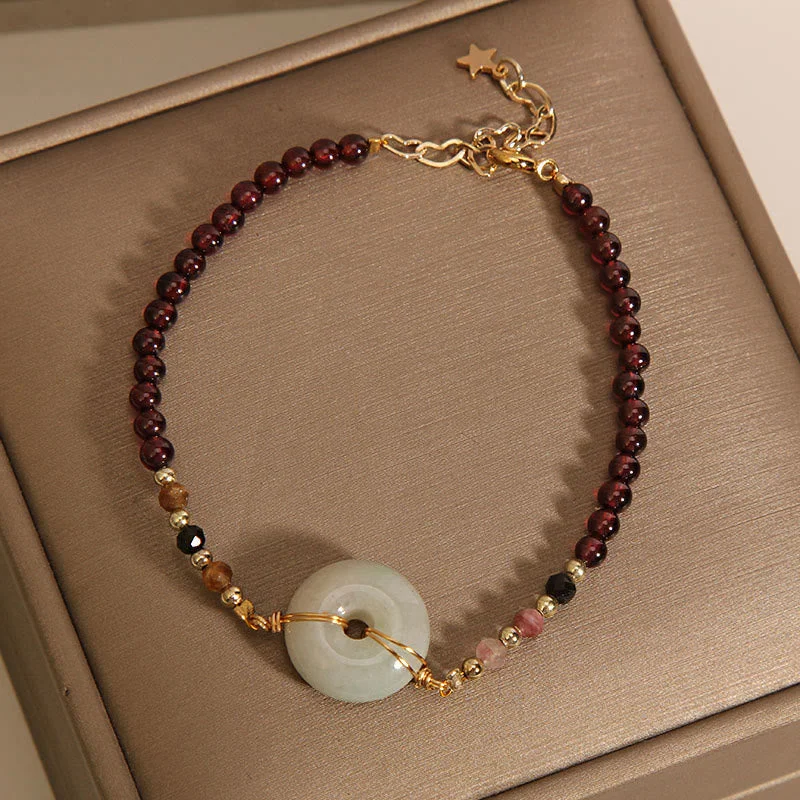 Garnet Jade Bead Peace Buckle Protection Bracelet