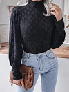 Stand Collar Puff Sleeves Lace Solid Color Fashion T-Shirt Top