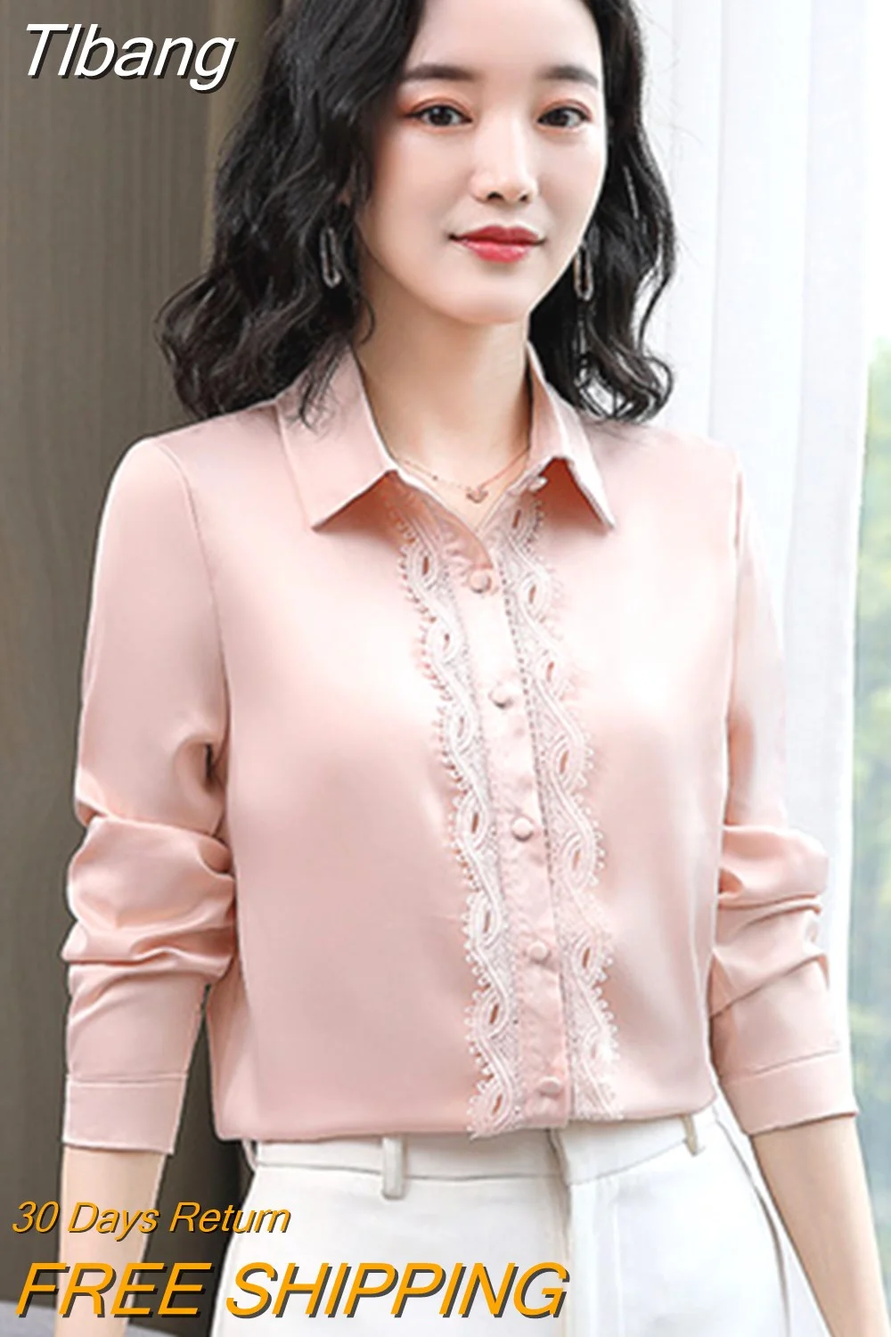 Tlbang Silk Shirts Women Embroidery Lace Shirt Woman Long Sleeves Blouses Women Satin Silk Shirts Womens Tops White Shirts Tops