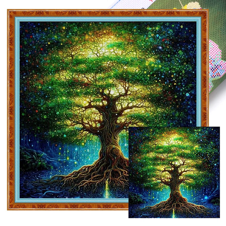 Colorful Tree Of Life 11CT Stamped Cross Stitch 45*45CM