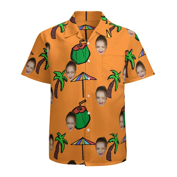 Men's Personalized Face Hawaiian Shirt Coconut Tree Pattern Plus Size Hawaiian Shirt For Boyfriend Husband